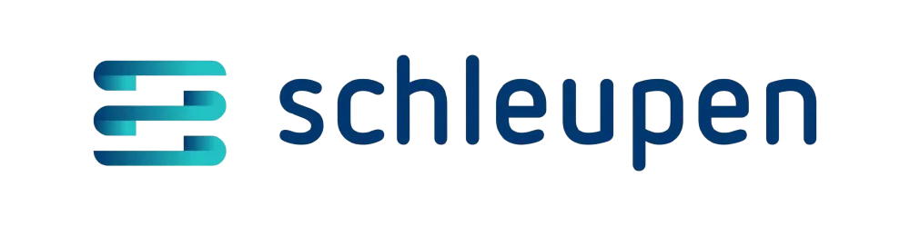 Schleupen logo: gradient blue stacked bar icon to the left and the word schleupen in blue text to the right.